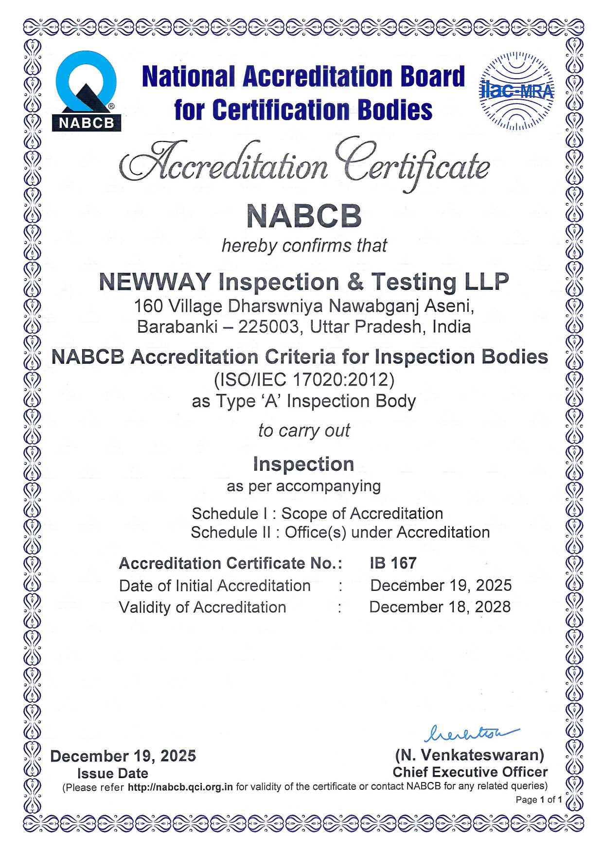 NABCB ISO 17020 Accreditation Certificate
